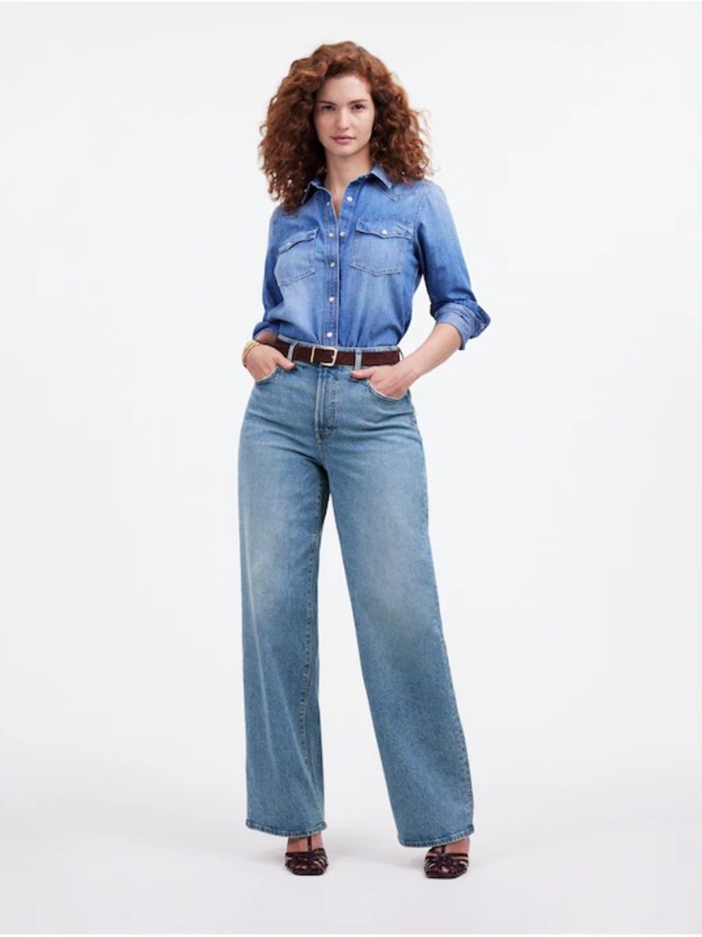 Madewell Denim Perfect Vintage Curvy Wide-Leg Jeans in Light Blue